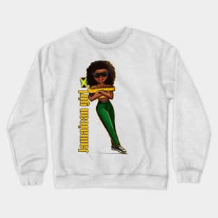 Jamaican girl in the colours of Jamaican flag in black green and gold. The best of Jamaica Crewneck Sweatshirt